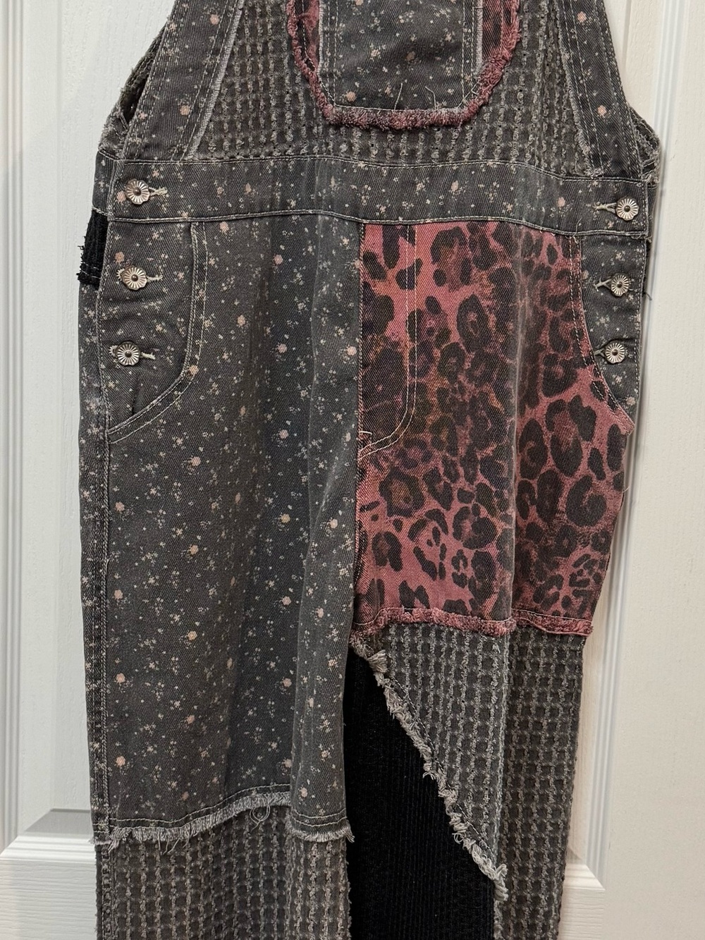 POL Patchwork Pink Leopard & Gray Overalls